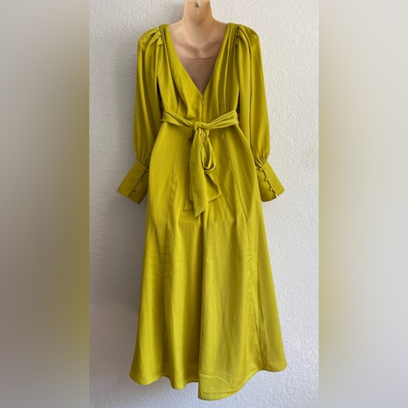 NEW Banana Republic Blouson-Sleeve Citron Green Celestial Maxi Dress 2 Petite - Picture 3 of 9